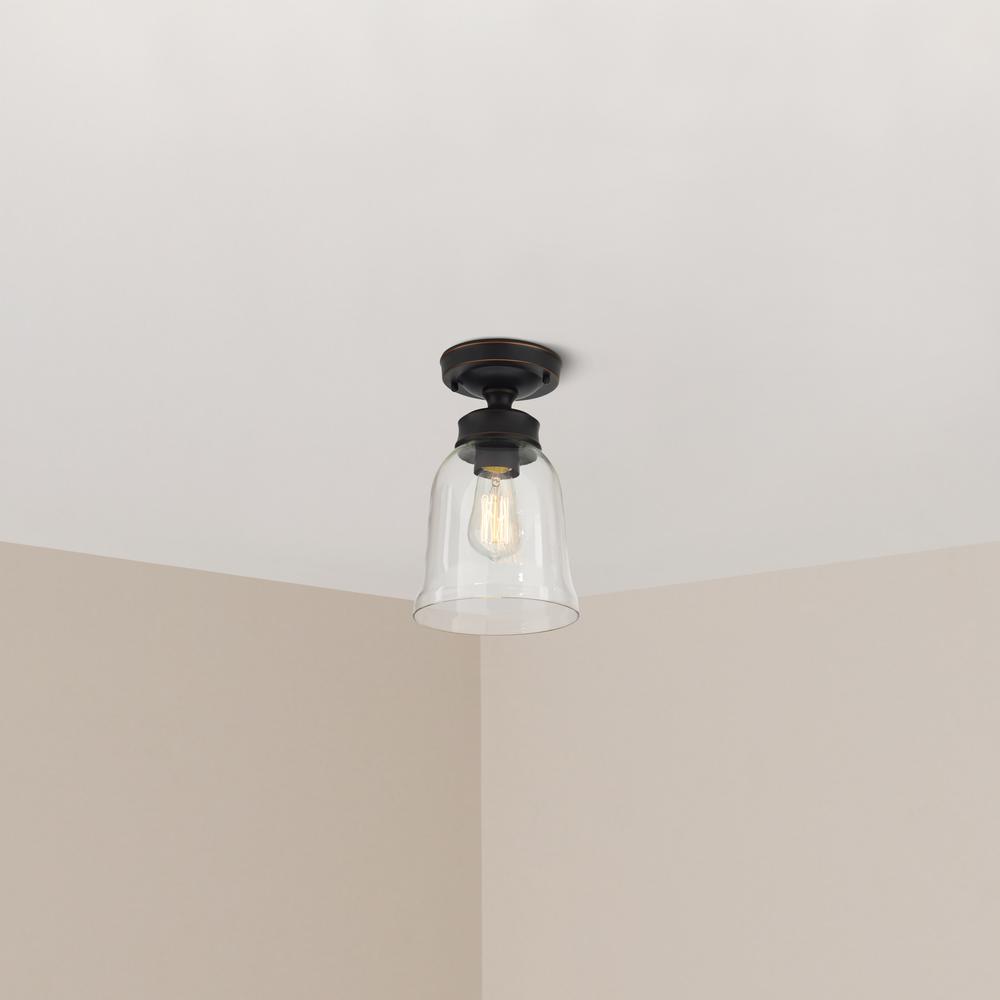 Hampton Bay Matilda 1-Light Oil Rubbed Bronze Vintage Bulb Semi-Flush Mount with Bell Shaped Clear Glass Shade