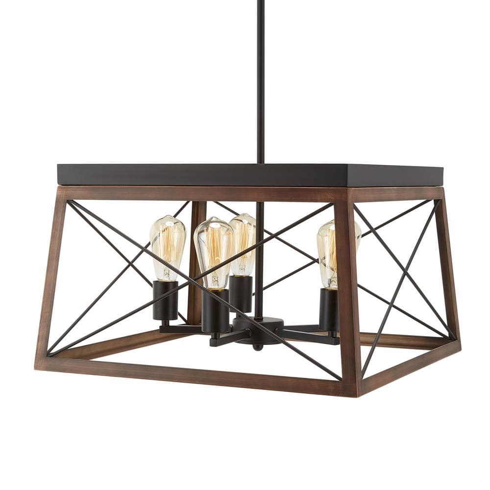 Merra 5-Light Brown Hanging Light Pendant Chandelier with Open Metal Frame