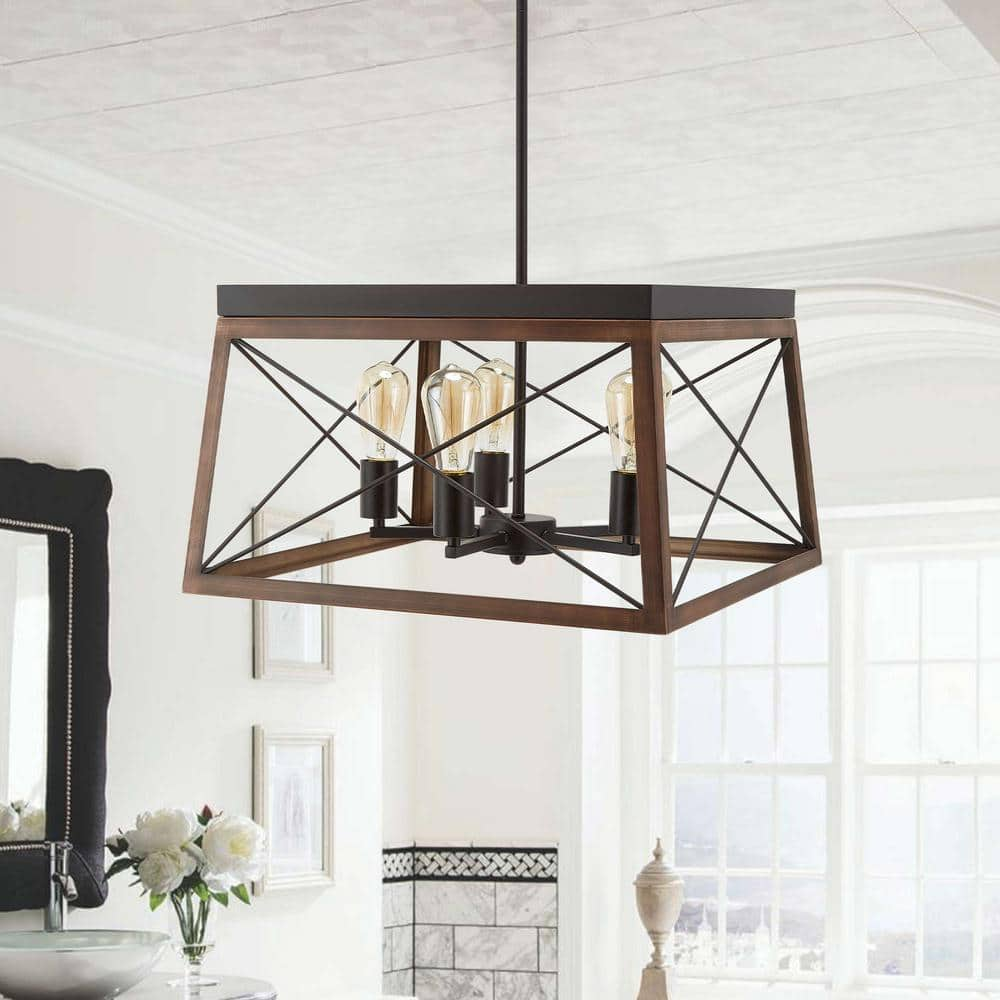 Merra 5-Light Brown Hanging Light Pendant Chandelier with Open Metal Frame