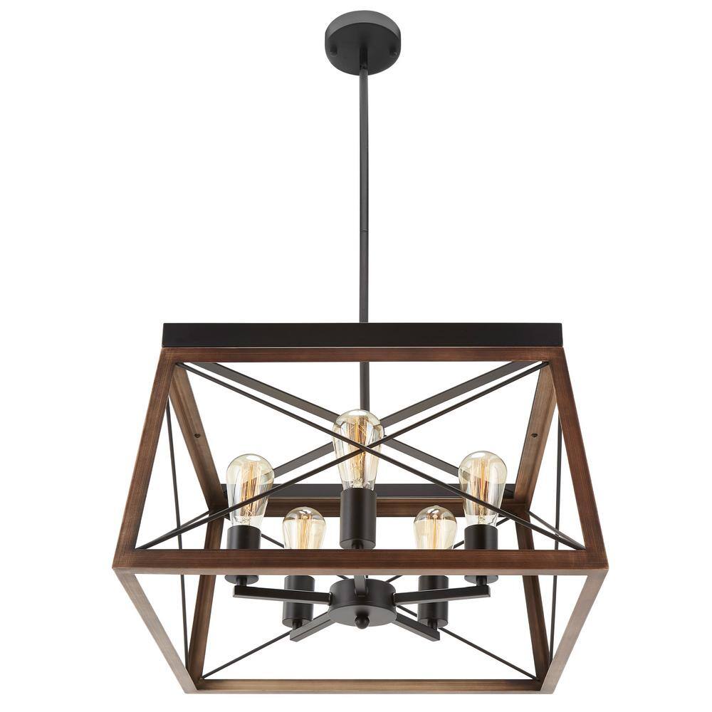 Merra 5-Light Brown Hanging Light Pendant Chandelier with Open Metal Frame