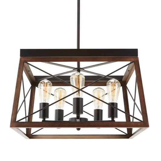 Merra 5-Light Brown Hanging Light Pendant Chandelier with Open Metal Frame