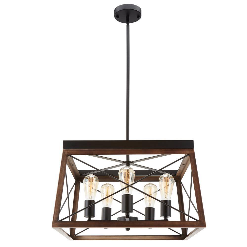 Merra 5-Light Brown Hanging Light Pendant Chandelier with Open Metal Frame