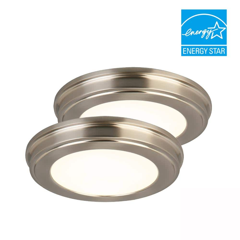 Commercial Electric 11 in. Brushed Nickel Color Changing LED Ceiling Flush Mount (2-Pack)