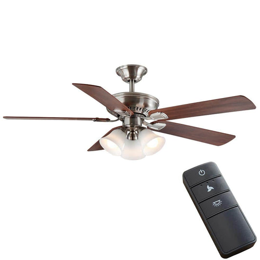 Hampton Bay Campbell 52 in. Indoor LED Brushed Nickel Ceiling Fan with Light Kit, Downrod, Reversible Blades and Remote