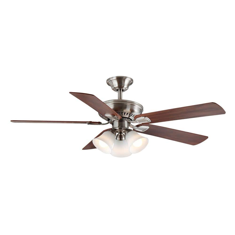 Hampton Bay Campbell 52 in. Indoor LED Brushed Nickel Ceiling Fan with Light Kit, Downrod, Reversible Blades and Remote