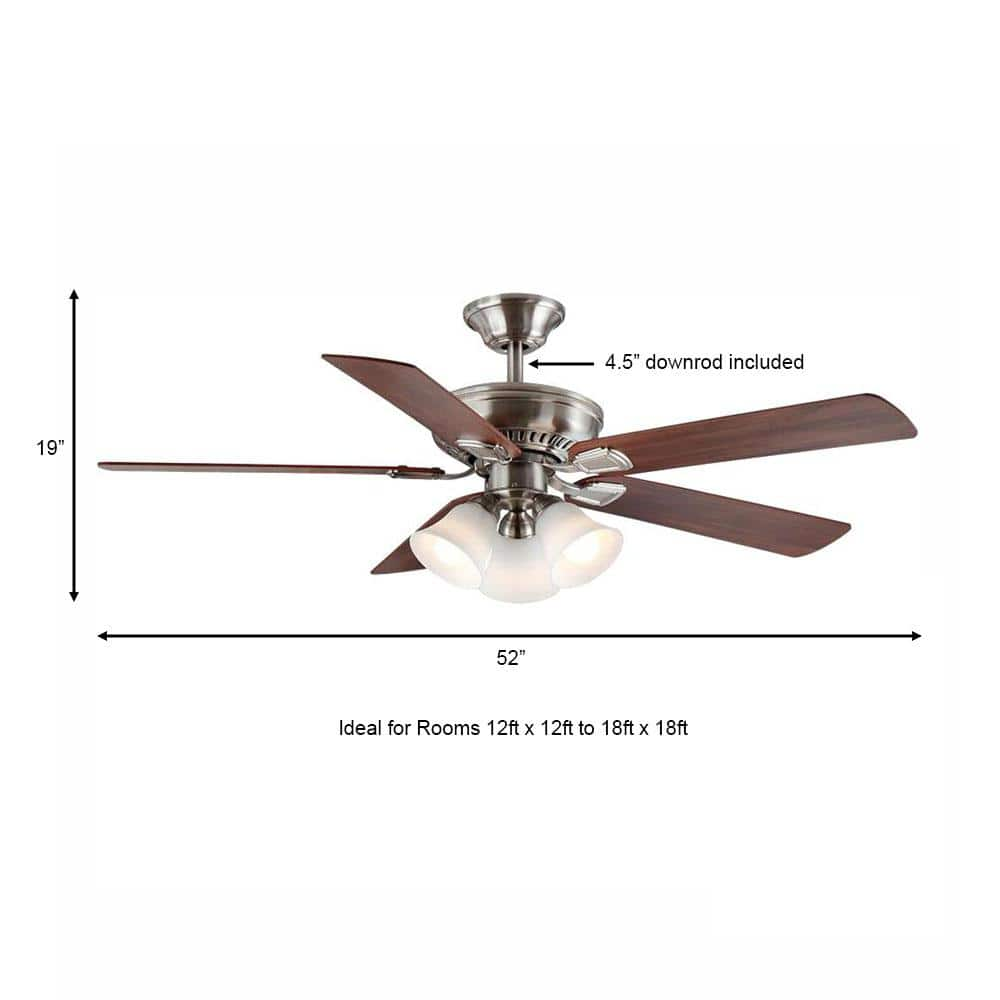 Hampton Bay Campbell 52 in. Indoor LED Brushed Nickel Ceiling Fan with Light Kit, Downrod, Reversible Blades and Remote