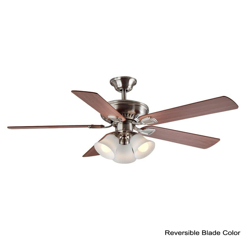 Hampton Bay Campbell 52 in. Indoor LED Brushed Nickel Ceiling Fan with Light Kit, Downrod, Reversible Blades and Remote