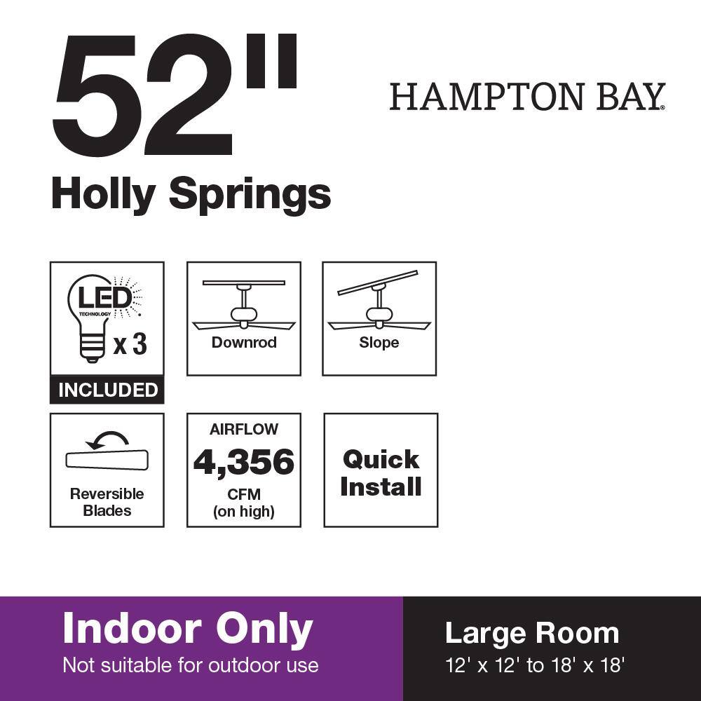 Hampton Bay Holly Springs 52 in. LED Indoor Brushed Nickel Ceiling Fan with Light Kit