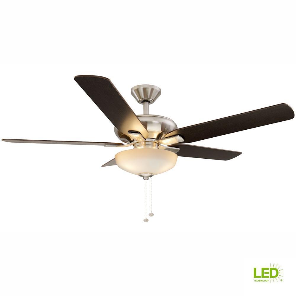 Hampton Bay Holly Springs 52 in. LED Indoor Brushed Nickel Ceiling Fan with Light Kit