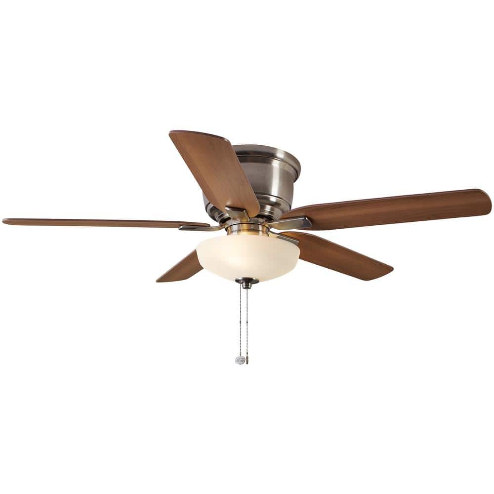 Hampton Bay Holly Springs Low Profile 52 in. LED Indoor Brushed Nickel Ceiling Fan with Light Kit