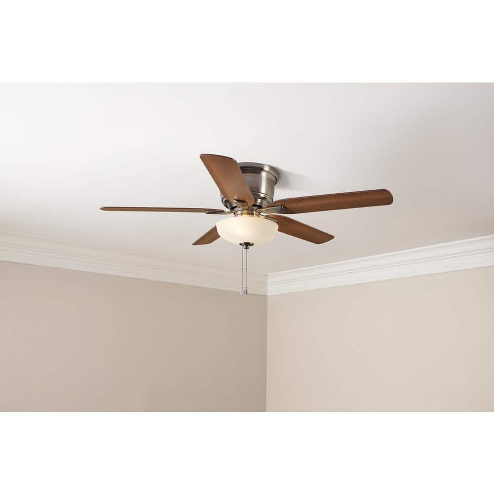 Hampton Bay Holly Springs Low Profile 52 in. LED Indoor Brushed Nickel Ceiling Fan with Light Kit