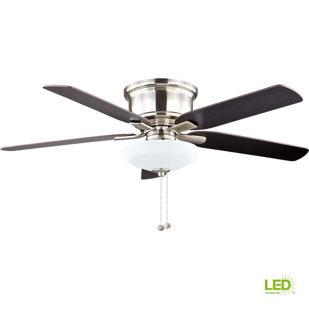 Hampton Bay Holly Springs Low Profile 52 in. LED Indoor Brushed Nickel Ceiling Fan with Light Kit