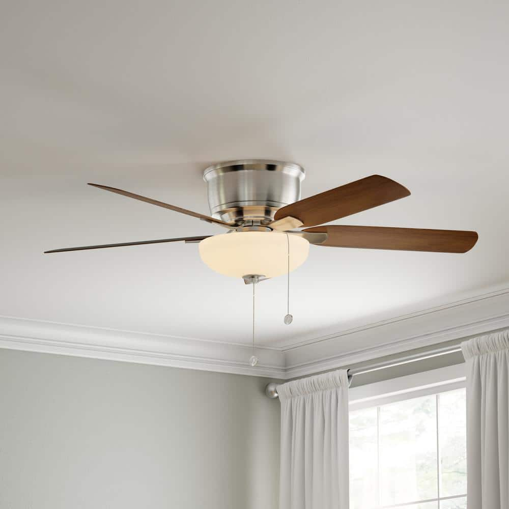 Hampton Bay Holly Springs Low Profile 52 in. LED Indoor Brushed Nickel Ceiling Fan with Light Kit