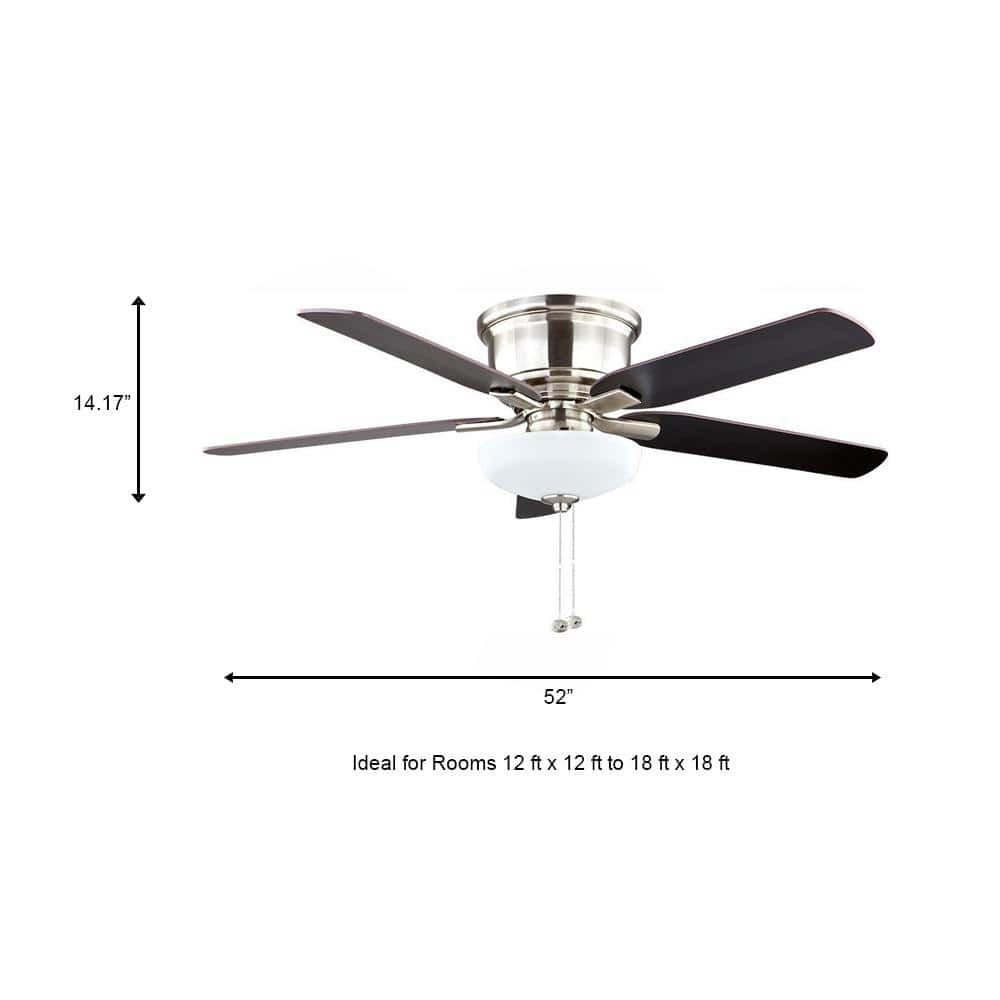 Hampton Bay Holly Springs Low Profile 52 in. LED Indoor Brushed Nickel Ceiling Fan with Light Kit