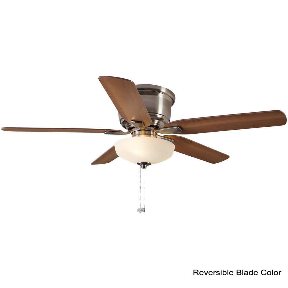 Hampton Bay Holly Springs Low Profile 52 in. LED Indoor Brushed Nickel Ceiling Fan with Light Kit