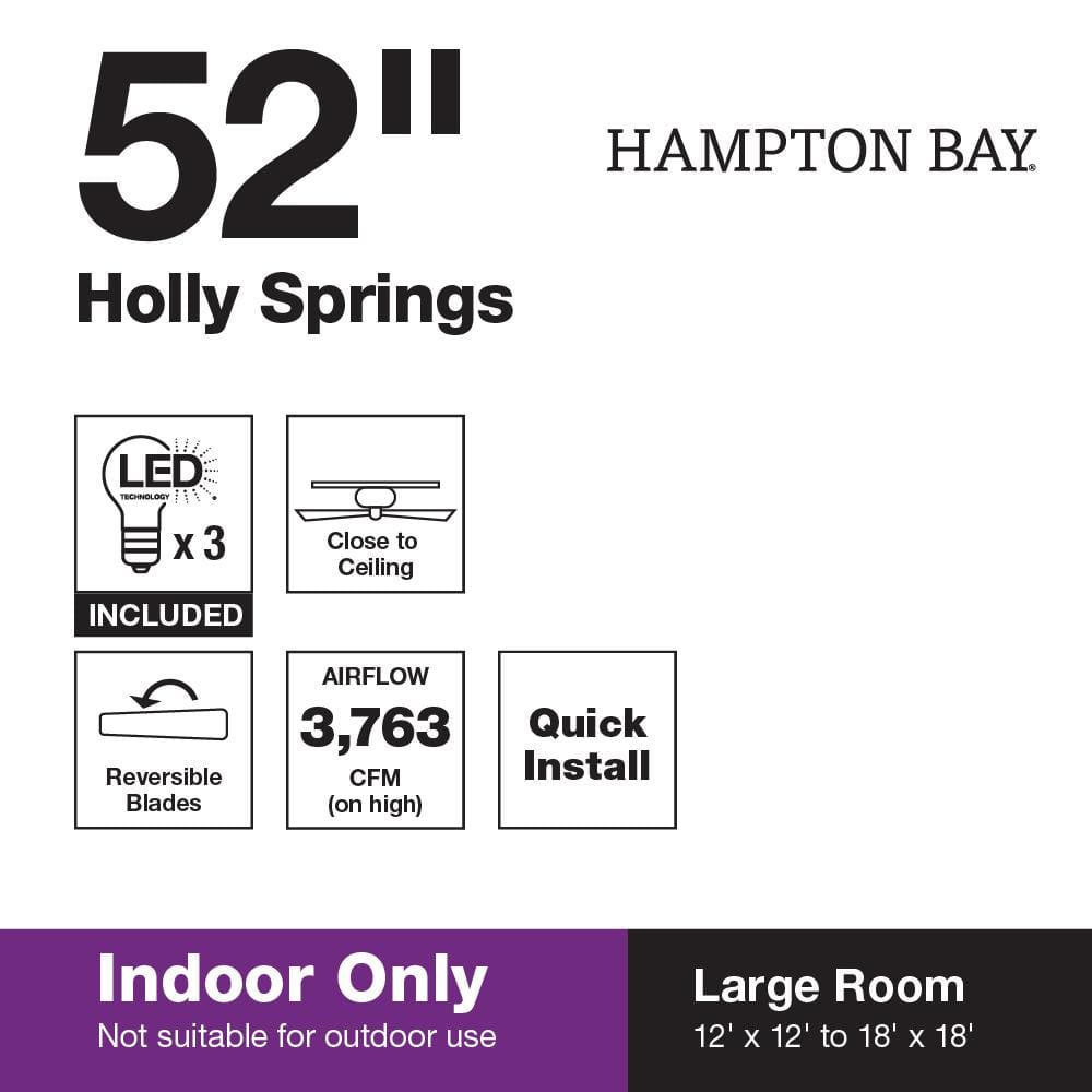 Hampton Bay Holly Springs Low Profile 52 in. LED Indoor Brushed Nickel Ceiling Fan with Light Kit