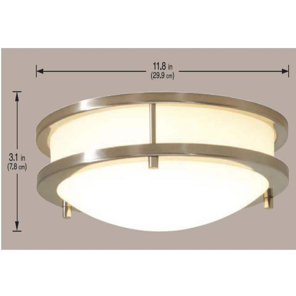 Hampton Bay Flaxmere 11.8 in. Brushed Nickel LED Flush Mount Ceiling Light with Frosted White Glass Shade