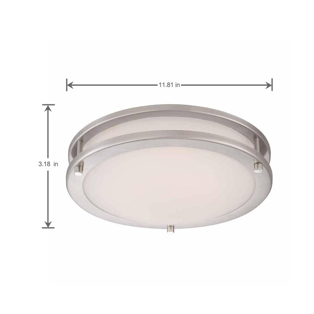 Hampton Bay Flaxmere 11.8 in. Brushed Nickel LED Flush Mount Ceiling Light with Frosted White Glass Shade