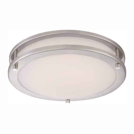 Hampton Bay Flaxmere 11.8 in. Brushed Nickel LED Flush Mount Ceiling Light with Frosted White Glass Shade