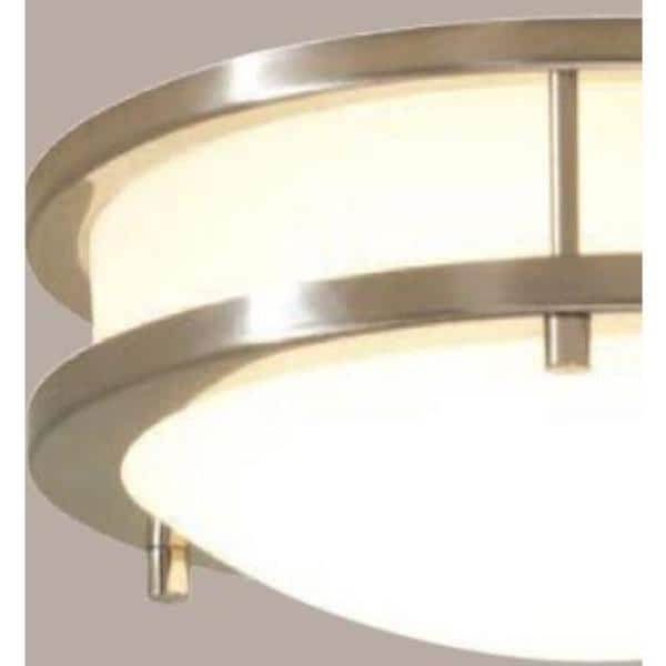 Hampton Bay Flaxmere 11.8 in. Brushed Nickel LED Flush Mount Ceiling Light with Frosted White Glass Shade