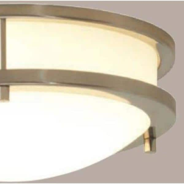 Hampton Bay Flaxmere 11.8 in. Brushed Nickel LED Flush Mount Ceiling Light with Frosted White Glass Shade