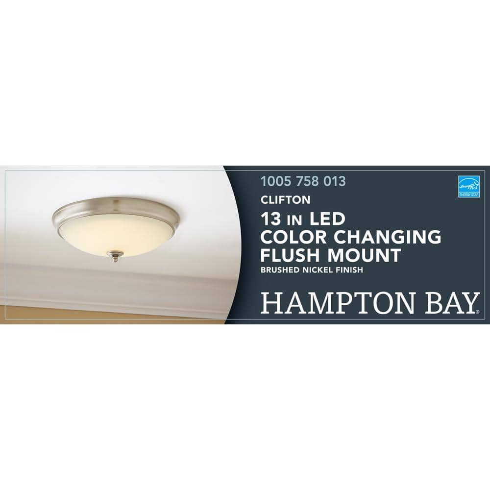 Hampton Bay Clifton 13 in. Brushed Nickel Selectable LED Flush Mount