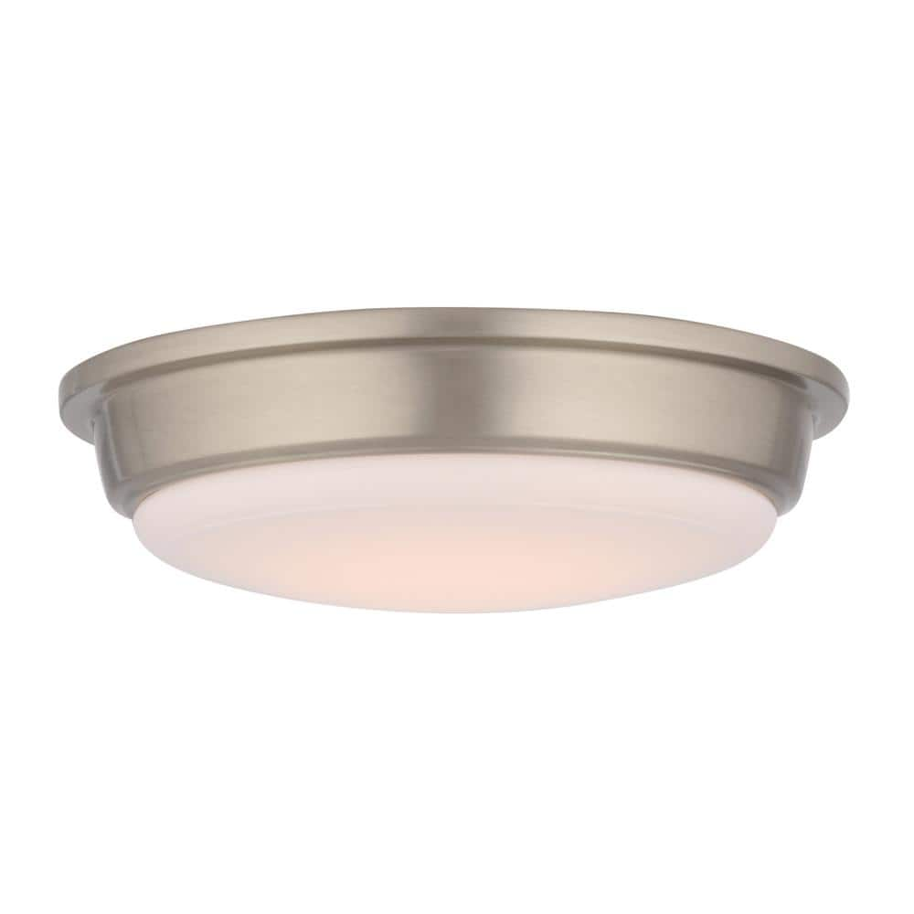 Hampton Bay 13 in. 180-Watt Equivalent Brushed Nickel Integrated LED Flush Mount with Frosted Acrylic Shade