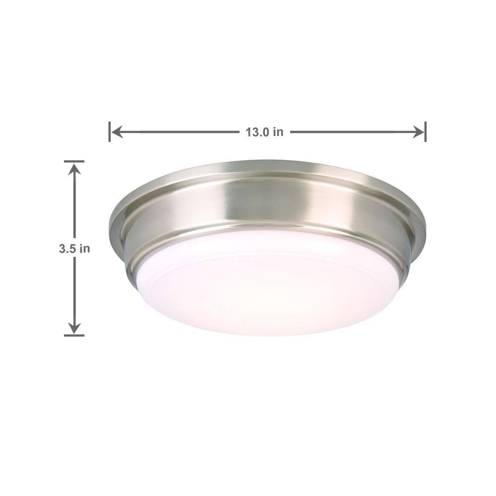 Hampton Bay 13 in. 180-Watt Equivalent Brushed Nickel Integrated LED Flush Mount with Frosted Acrylic Shade