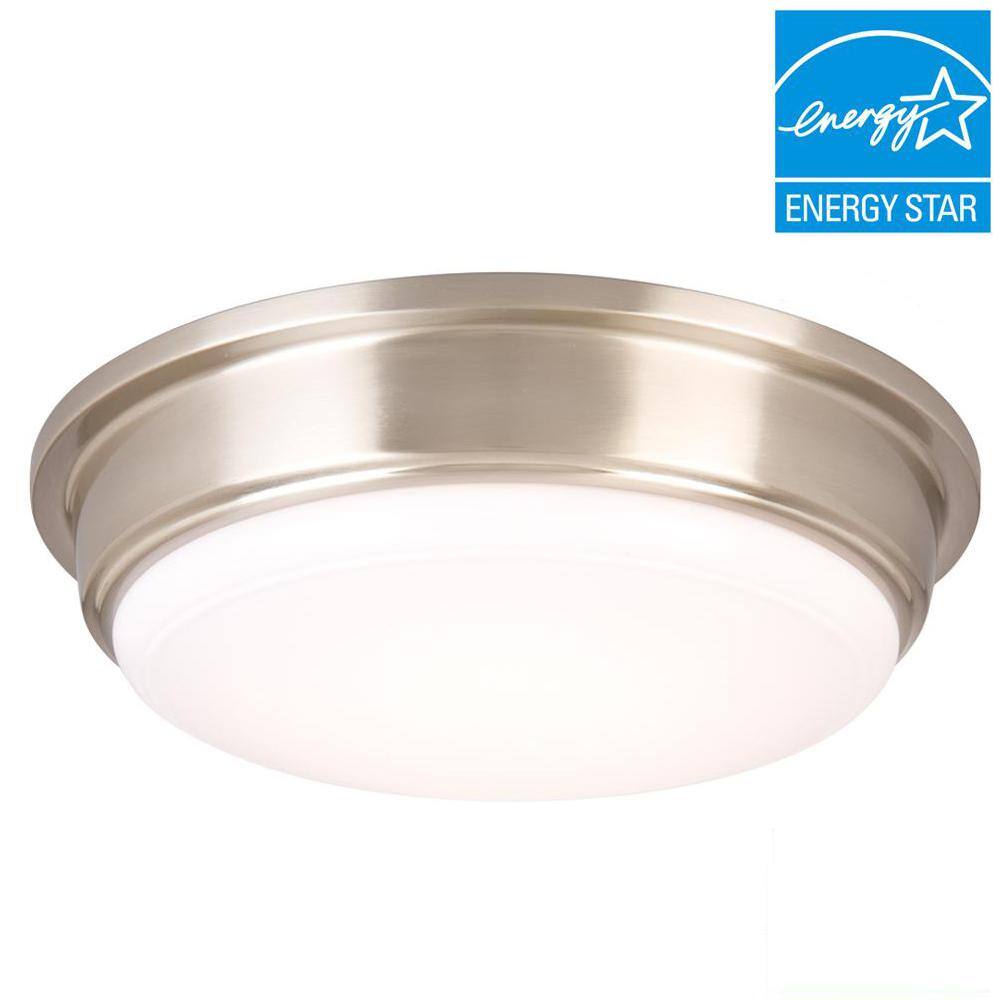 Hampton Bay 13 in. 180-Watt Equivalent Brushed Nickel Integrated LED Flush Mount with Frosted Acrylic Shade