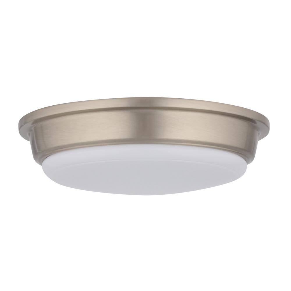 Hampton Bay 13 in. 180-Watt Equivalent Brushed Nickel Integrated LED Flush Mount with Frosted Acrylic Shade