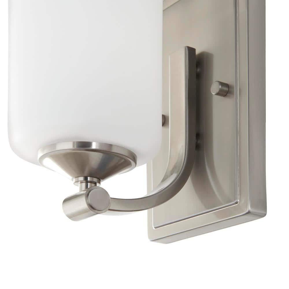 Hampton Bay 1-Light Brushed Nickel Wall Sconce with Frosted Opal Glass Shade