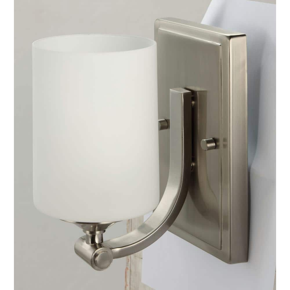 Hampton Bay 1-Light Brushed Nickel Wall Sconce with Frosted Opal Glass Shade