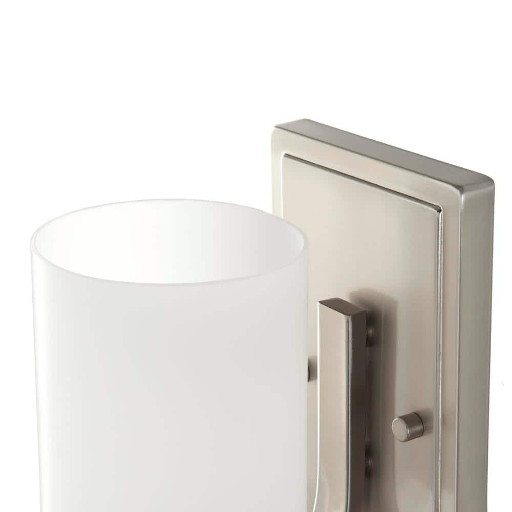 Hampton Bay 1-Light Brushed Nickel Wall Sconce with Frosted Opal Glass Shade