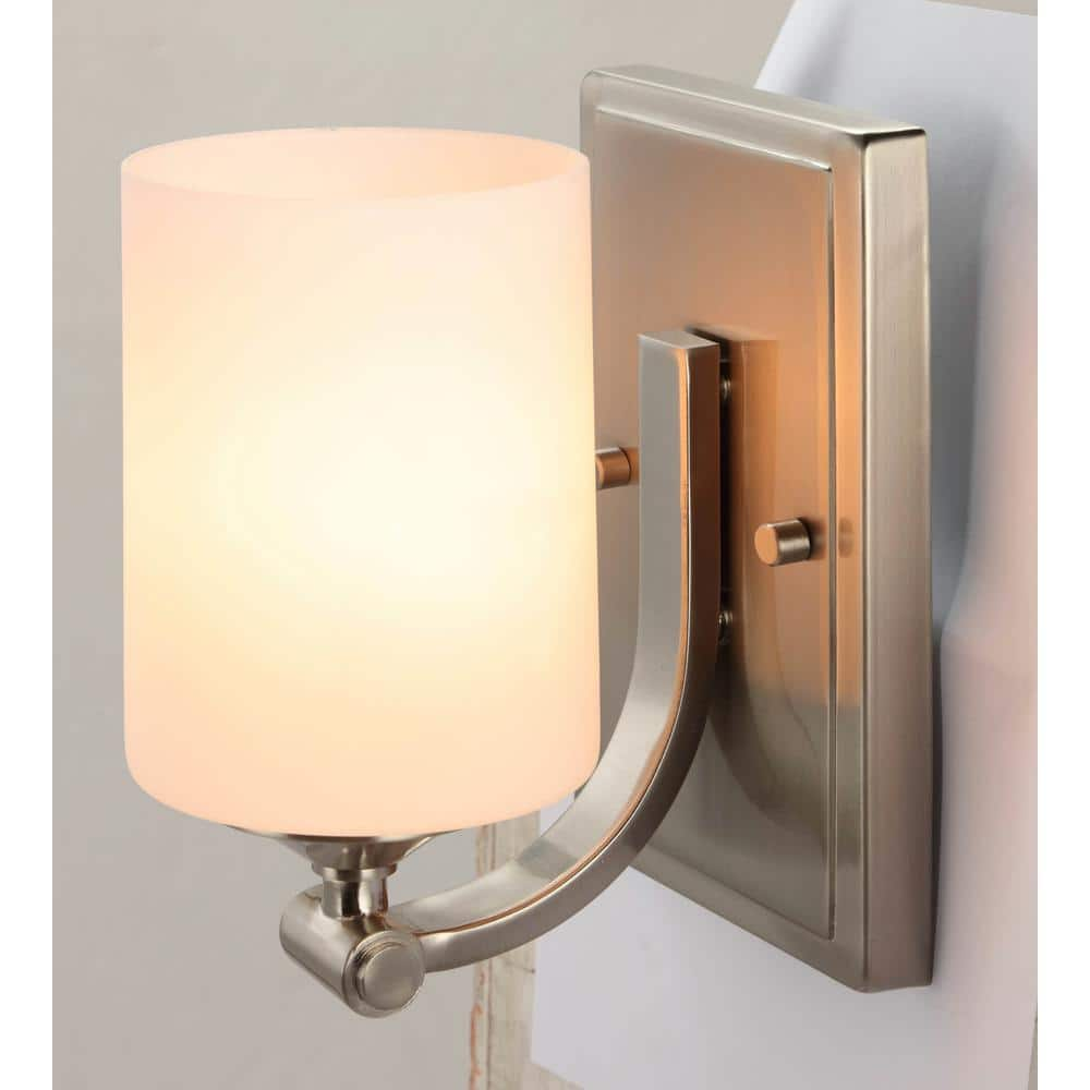 Hampton Bay 1-Light Brushed Nickel Wall Sconce with Frosted Opal Glass Shade