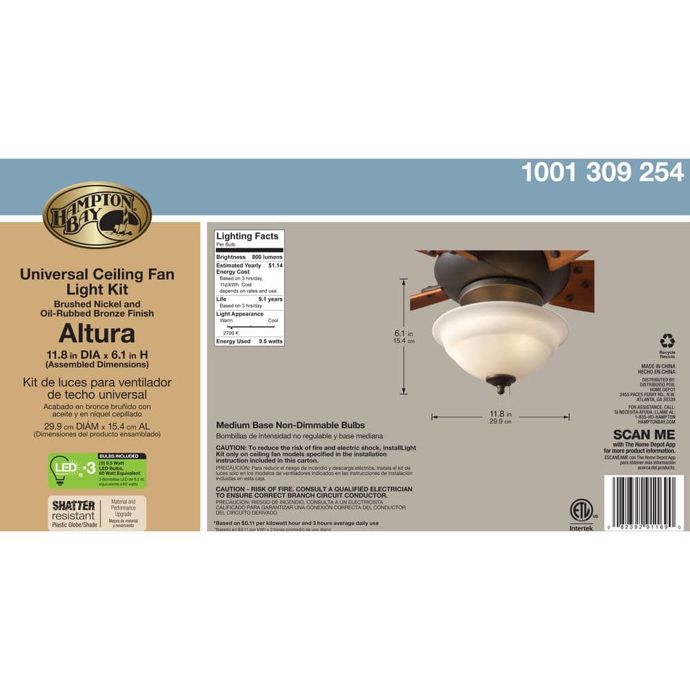 Hampton Bay Altura LED Universal Ceiling Fan Light Kit