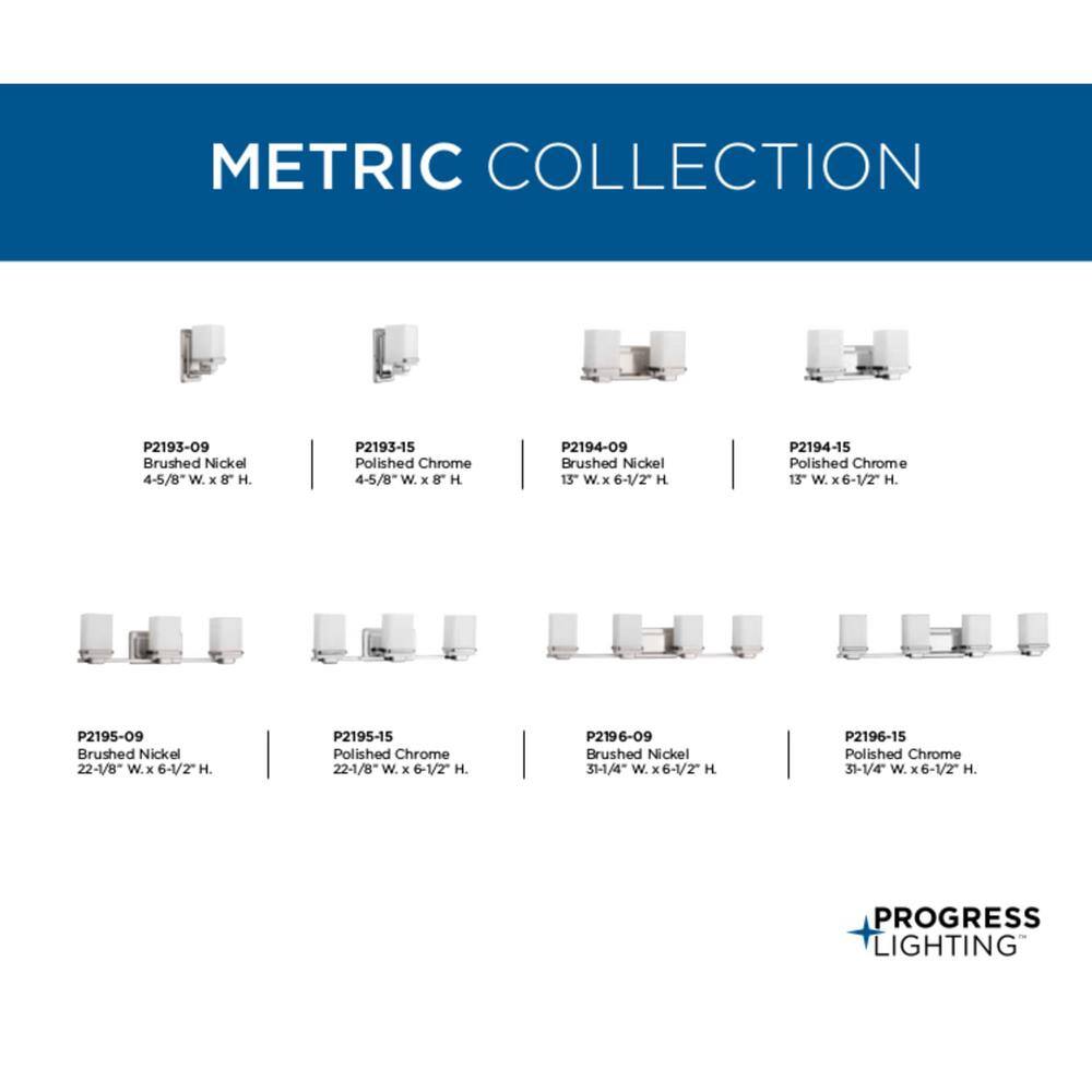 Progress Lighting Metric Collection 4-Light Brushed Nickel Etched/Painted White Inside Glass Coastal Bath Vanity Light