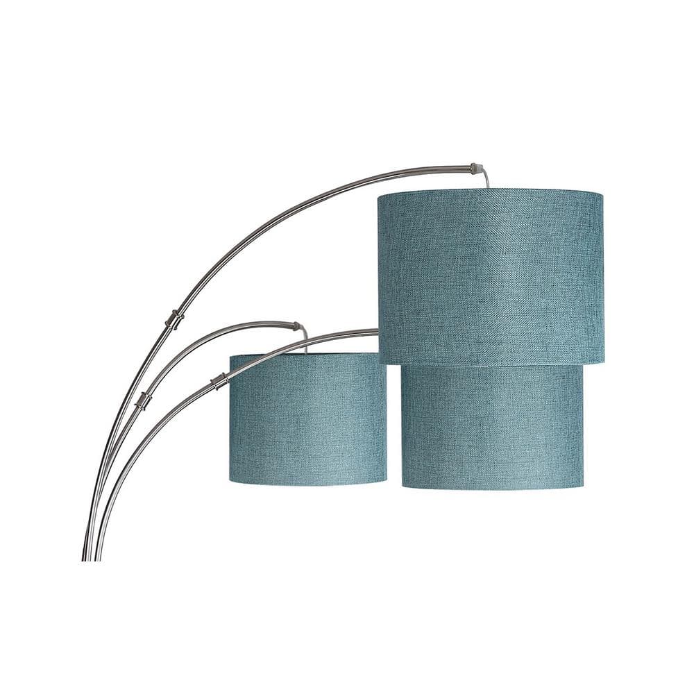 GRANDVIEW GALLERY 84 in. Brushed Nickel Floor Lamp with 3-Lights Arched Design and Turquoise Linen Shades