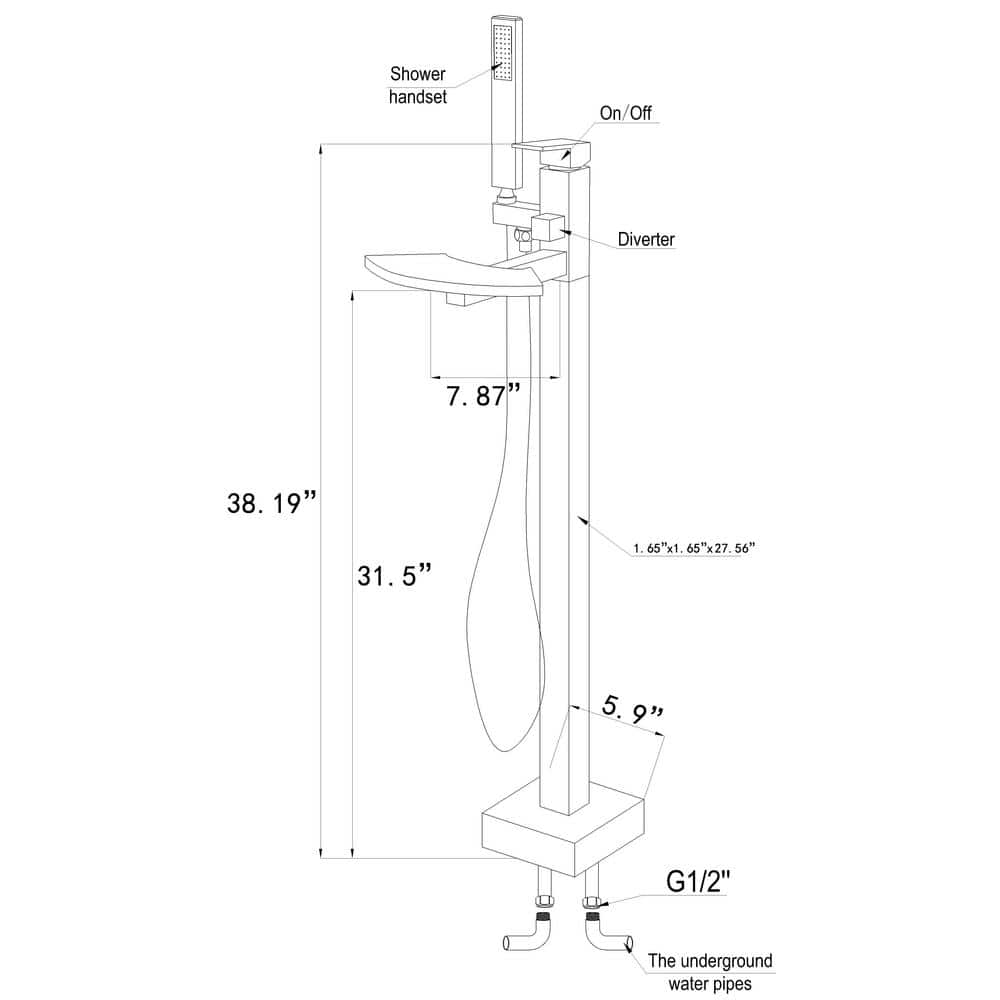 AKDY 1-Handle Freestanding Floor Mount Roman Tub Faucet Bathtub Filler with Waterfall Style and Hand Shower in Chrome