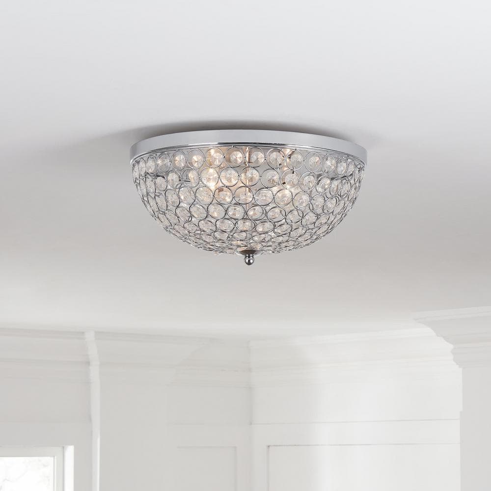 Hampton Bay Juliard 13 in. 2-Light Chrome and Crystal Flush Mount