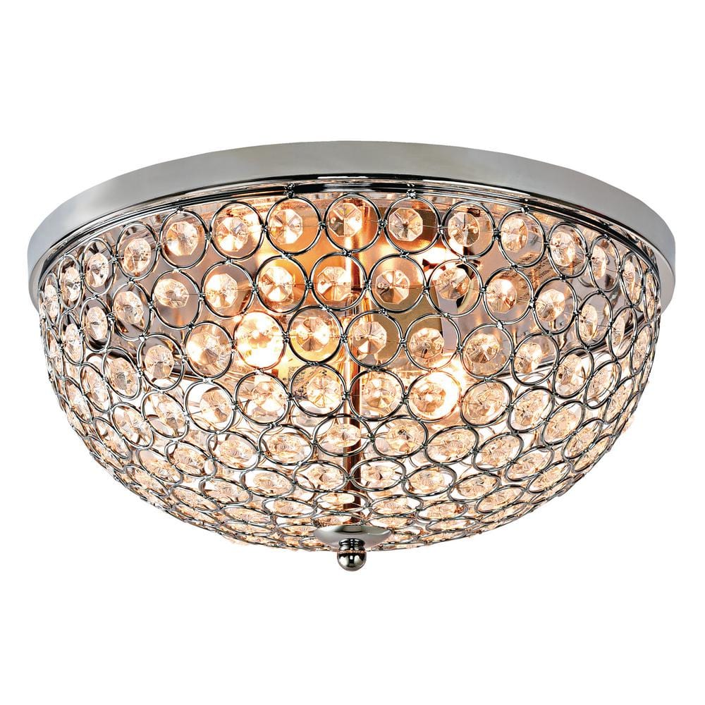 Hampton Bay Juliard 13 in. 2-Light Chrome and Crystal Flush Mount