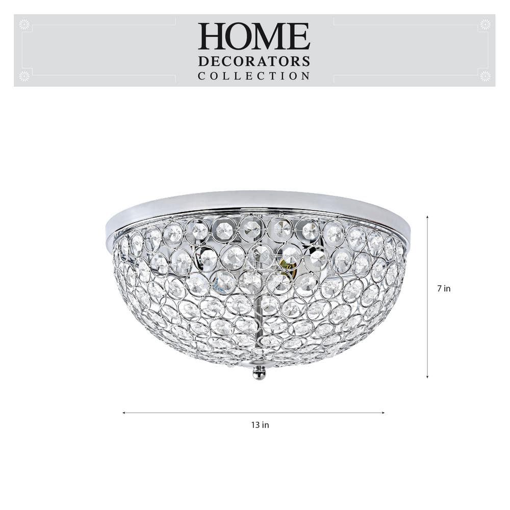 Hampton Bay Juliard 13 in. 2-Light Chrome and Crystal Flush Mount