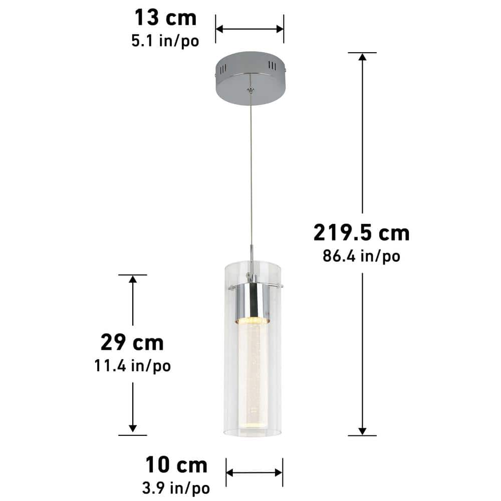 Artika Essence 1-Light Chrome Modern Integrated LED Ceiling Hanging Pendant Light for Kitchen Island with Bubble Glass Diffuser