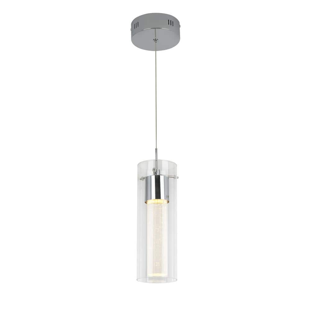 Artika Essence 1-Light Chrome Modern Integrated LED Ceiling Hanging Pendant Light for Kitchen Island with Bubble Glass Diffuser