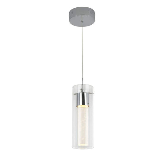 Artika Essence 1-Light Chrome Modern Integrated LED Ceiling Hanging Pendant Light for Kitchen Island with Bubble Glass Diffuser