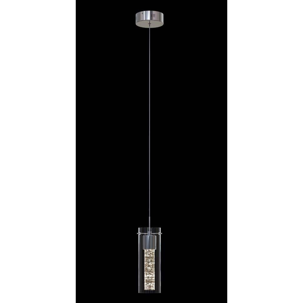 Artika Essence 1-Light Chrome Modern Integrated LED Ceiling Hanging Pendant Light for Kitchen Island with Bubble Glass Diffuser