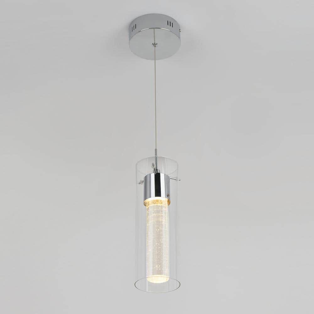 Artika Essence 1-Light Chrome Modern Integrated LED Ceiling Hanging Pendant Light for Kitchen Island with Bubble Glass Diffuser