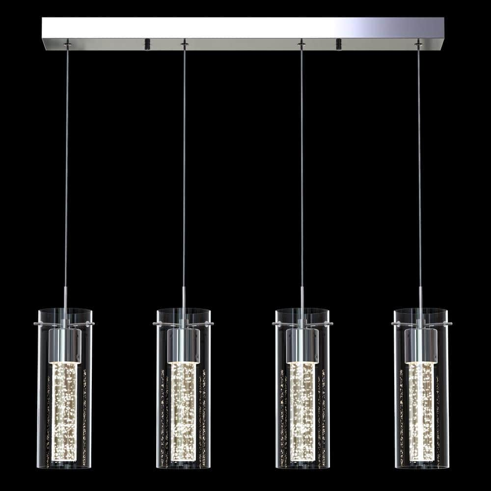 Artika Essence 4-Light Chrome Modern Integrated LED Island Light Hanging Pendant Light Chandelier for Kitchen Dining Room