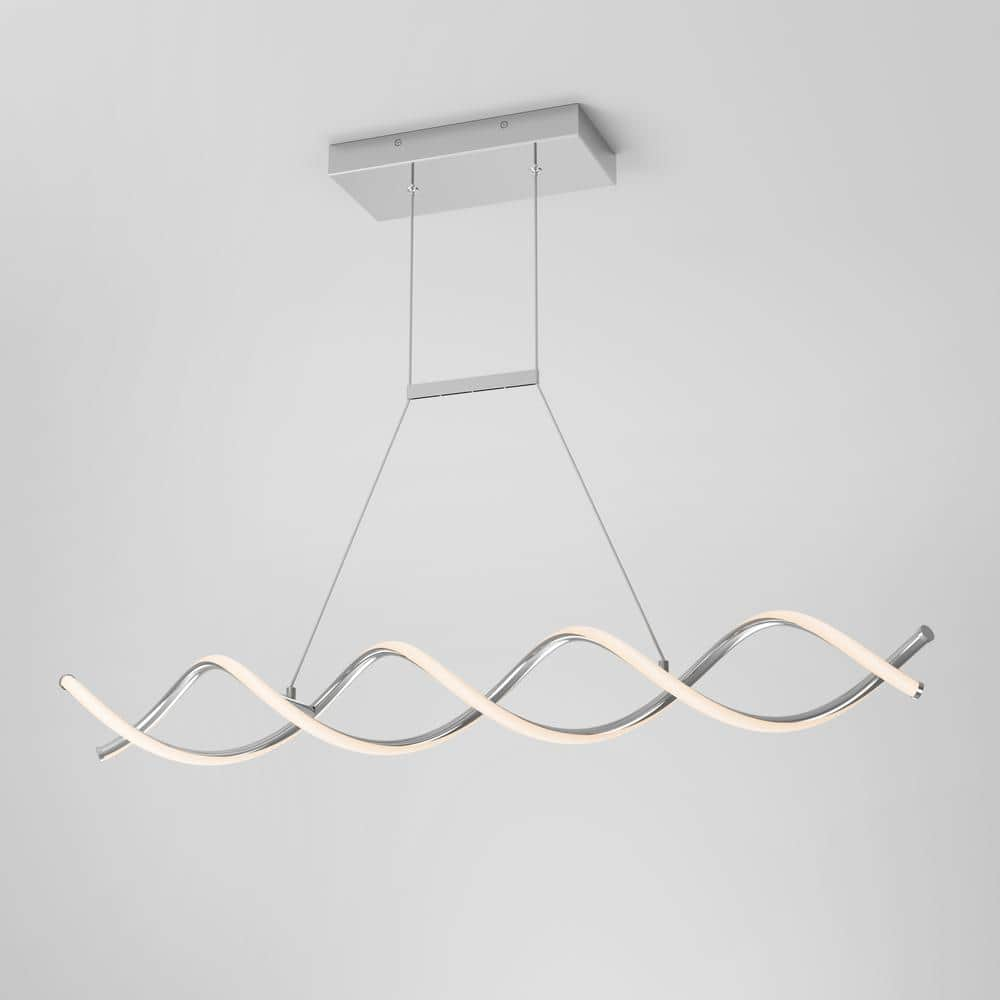 Artika DNA Linear 16-Watt Integrated LED Chrome Modern Hanging Pendant Light for Kitchen Island