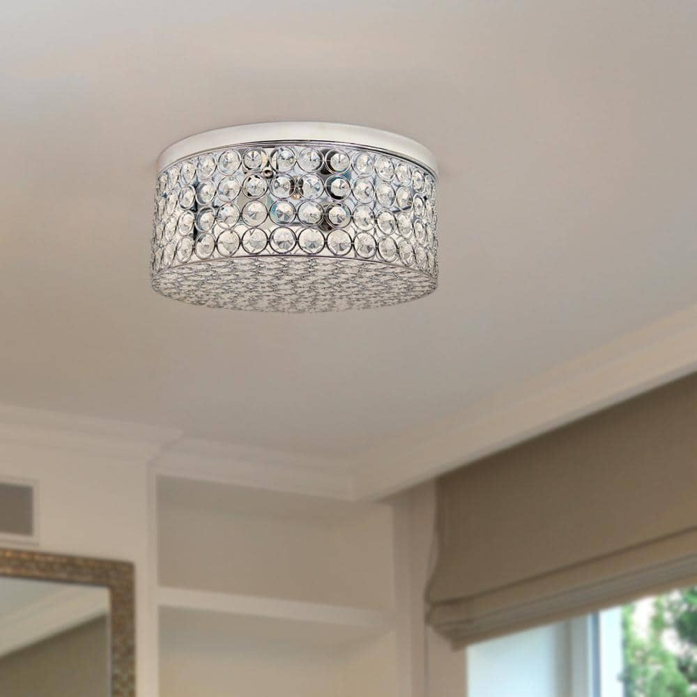 Elegant Designs 12 in. 2 Light Ellipse Chrome Round Flush Mount