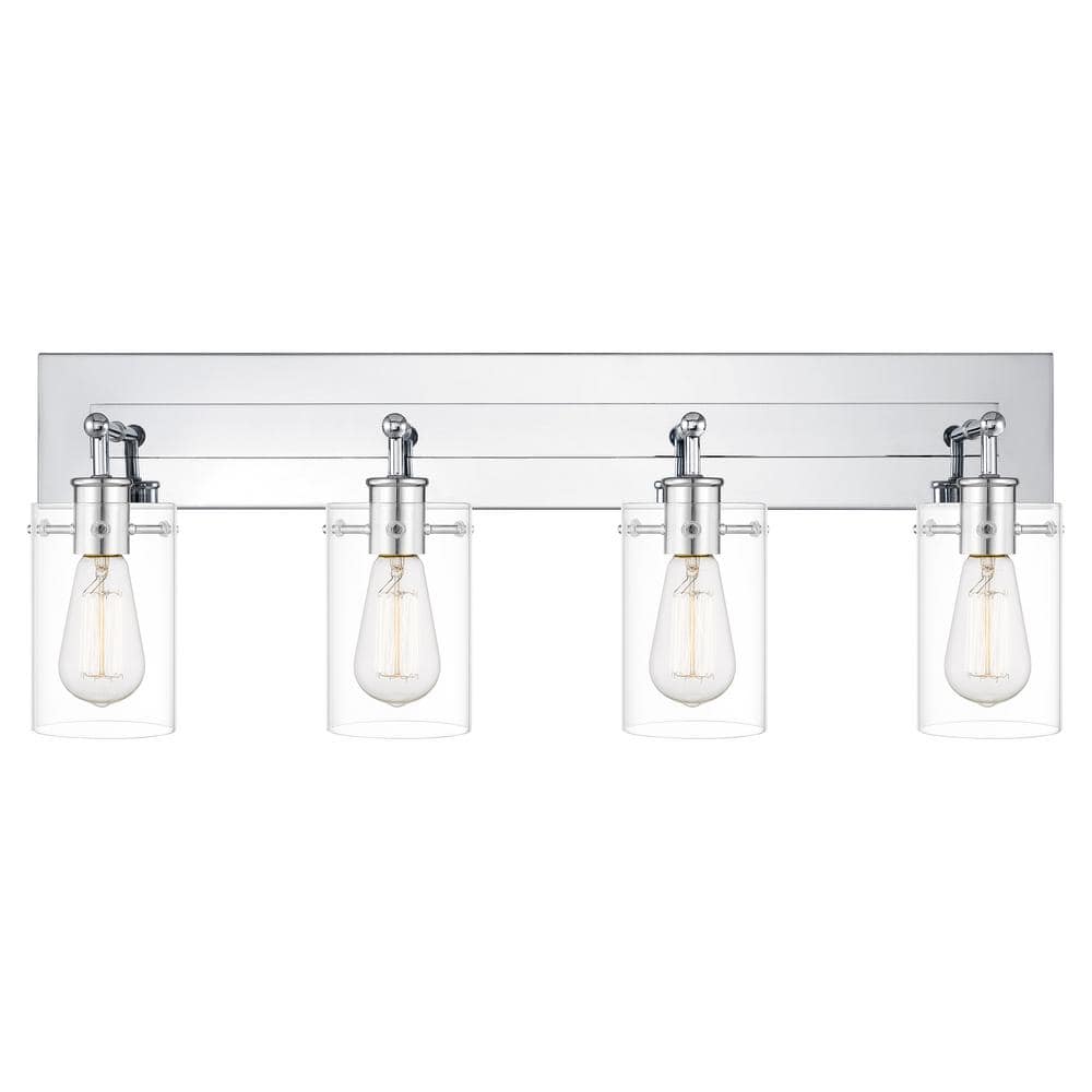 Hampton Bay Regan 29.25 in. 4-Light Chrome Bathroom Vanity Light with Clear Glass Shades